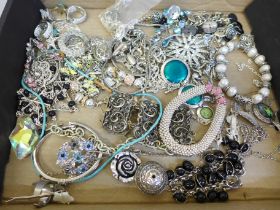 A collection of silver tone costume jewellery