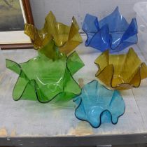 A collection of five coloured glass handkerchief vases **PLEASE NOTE THIS LOT IS NOT ELIGIBLE FOR