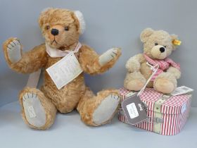 A Steiff Fynn bear in suitcase and a Deans Tearose bear