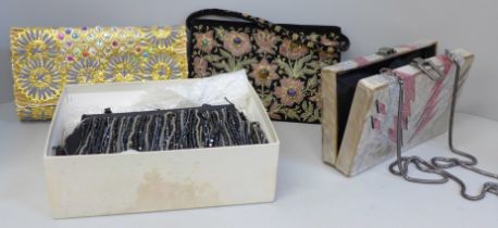 Four clutch bags, vintage and modern