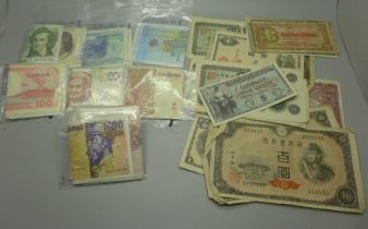 A collection of foreign banknotes