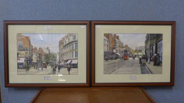 Harry Haslam, Milton Street and Wheeler Gate, Nottingham, watercolour, framed