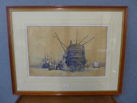 Charles Edward Dixon (1872-1934), H.M.S. Victory, watercolour, dated 1889, framed