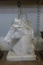 A marble horse's head table lamp