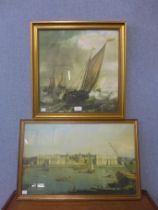 A print of Greenwich Hospital and a nautical print, both framed