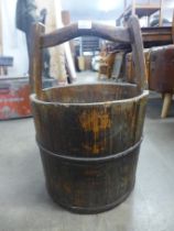 A wooden bucket