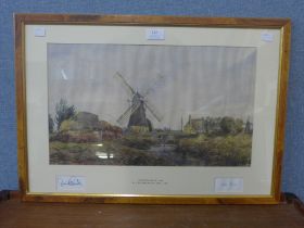 J.M. Heathcote, Cranes Mill Fen, watercolour, signed by the artist and former Prime Minister John