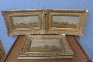William Rowland, set of three fox hunting scenes, oil on board, framed