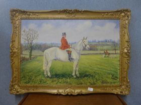 Luke Sykes, rural fox hunting landscape, oil on canvas, framed