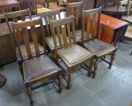 An oak barleytwist gateleg table and six assorted chairs