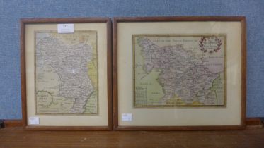 Two small 16th Century Robert Morden engraved maps, one Darbyshire and Lancashire, framed