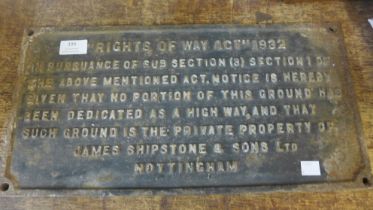 A cast iron Rights of Way sign