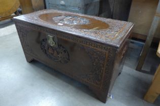 A far eastern carved camphorwood blanket box