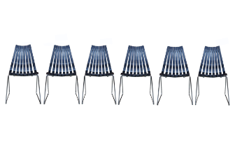 A set of six Hove Mobler chrome and ebonised bent plywood Scandia chairs, designed by Hans Brattrud