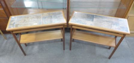 A pair of Danish teak and tiled top coffee tables
