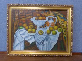 French Post Impressionist School, still life of fruit, oi on canvas, framed