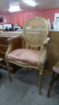 A 19th Century French style gilt fauteuil chair