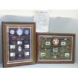 Two framed commemorative displays, Last Days of Steam and Rule Britannia Trafalgar, coin and stamp