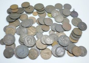 A large quantity of tokens, workhouse tokens and coins, 18th Century onwards, 930g