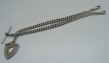 A silver Albert chain and fob, 54g, 37.5cm including dog clips