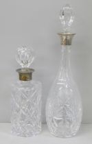 Two silver collared cyrstal decanters
