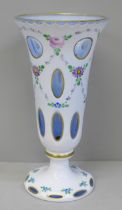 A Bohemian overlay opaline glass vase, 20cm