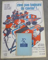 A German book on sports containing collectable cards, complete, and a French film poster