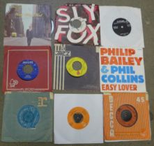 A box of 45rpm vinyl 7" singles, mainly 1970s