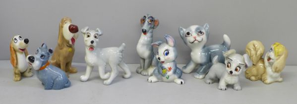 A collection of nine Wade Whimsies; Thumper, Boris, Tramp, Trusty, Jock, Dachie, Scamp, Mitzi and