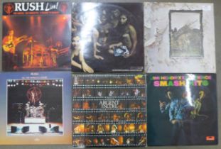 1970s/1980's rock LP records, Led Zeppelin, The Jimi Hendrix Experience, (Electric Ladyland), Rush