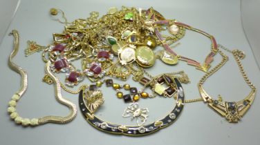 A collection of gold tone jewellery