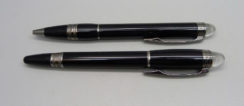 Two Mont Blanc StarWalker pens - a roller ball and a ball point, some fine cracks and marks to