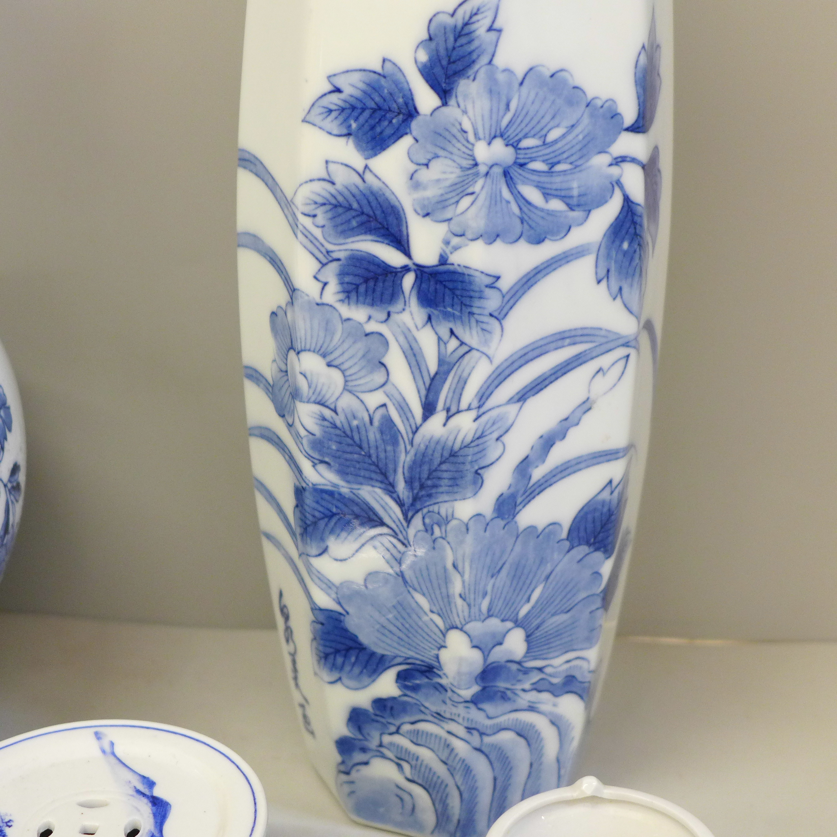 A Delft vase, a blue and white oriental vase and two other items - Image 2 of 8