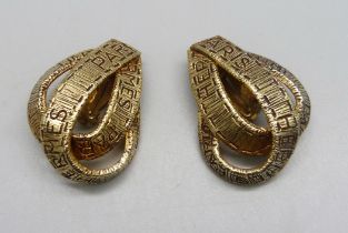 A pair of Hermes 1980s gold tone knot clip on earrings, 4cm