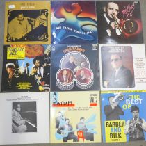 Twelve jazz LP records, Art Tatum, Louie Armstrong, Tommy Dorsey, etc.