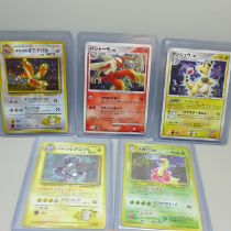 Five Japanese vintage rare holographic Pokemon cards