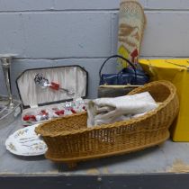 A collection of vintage handbags, hats, linen, a cutlery set, etc. **PLEASE NOTE THIS LOT IS NOT