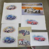 A collection of fifteen Automobilia prints/lithographs/advertising posters (approx. 70cm x 45cm)