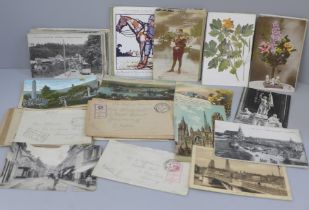 A collection of seventy-six military letters, postcards, military postmarks, including camps,