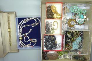 A collection of costume jewellery and a lady's Accurist wristwatch