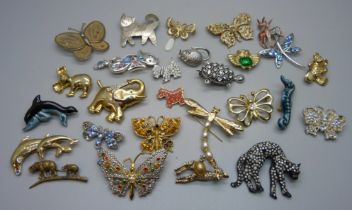 Twenty-seven animal and butterfly brooches