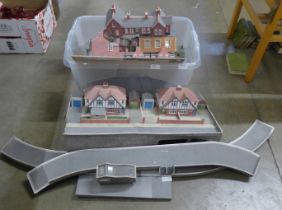 A box of model rail buildings, laid out as a village **PLEASE NOTE THIS LOT IS NOT ELIGIBLE FOR