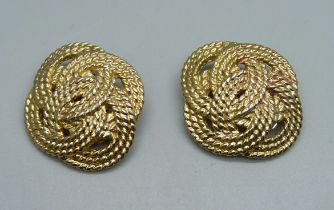 A pair of Butler and Wilson gold tone clip on 1980s earrings, 3.5cm