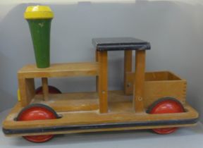 A child's wooden toy train