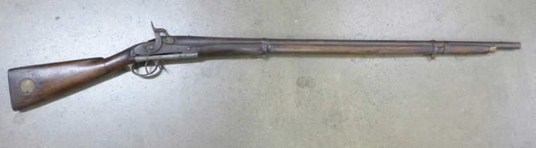 An Indian musket, a/f, damaged and repaired