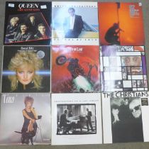 A collection of LP records; eighteen pop and rock including Queen, U2 and Prince