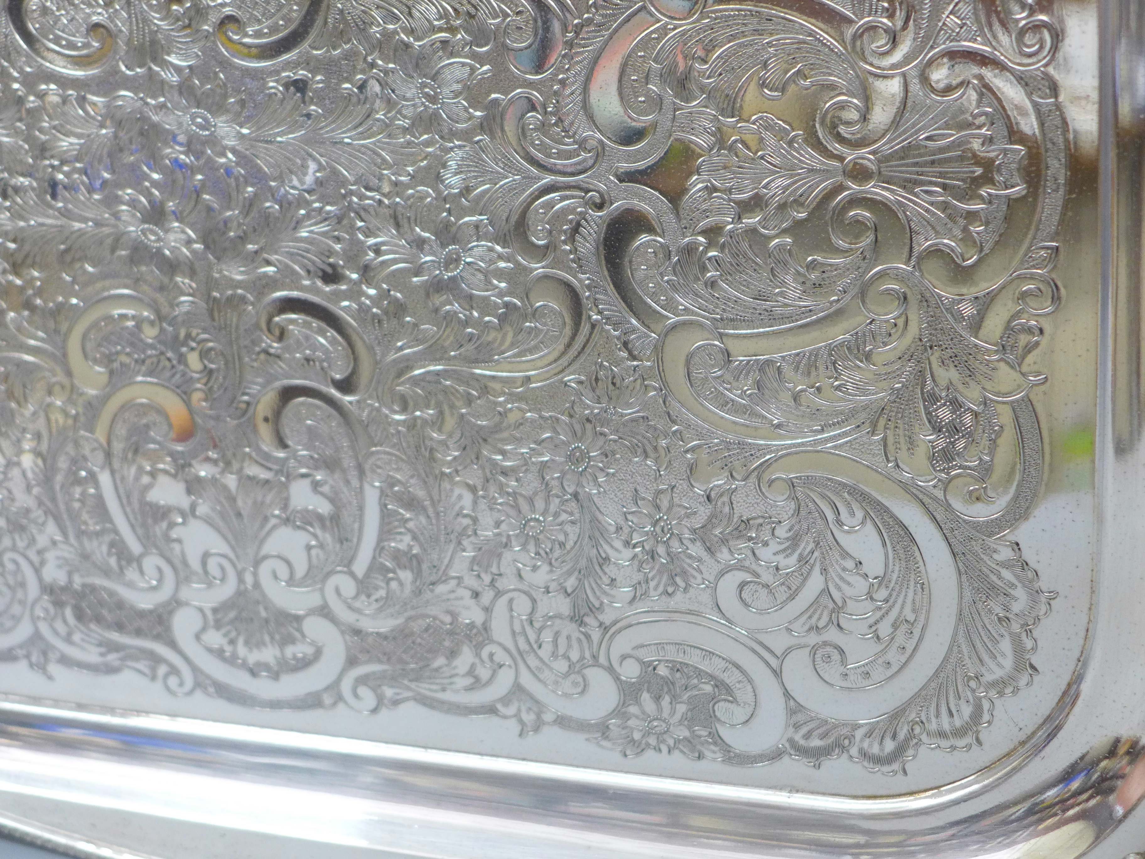 A Viners of Sheffield Alpha Plate two handled tray with cast rim - Image 3 of 5