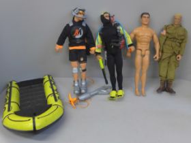 A collection of modern Action Man figures with some vintage Action Man clothing, etc.
