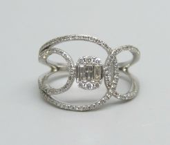 A 14ct white gold ring set with diamonds, 3.1g, N