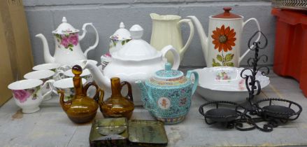 A Victorian style tea set, two teapots, vases, glass, etc. **PLEASE NOTE THIS LOT IS NOT ELIGIBLE